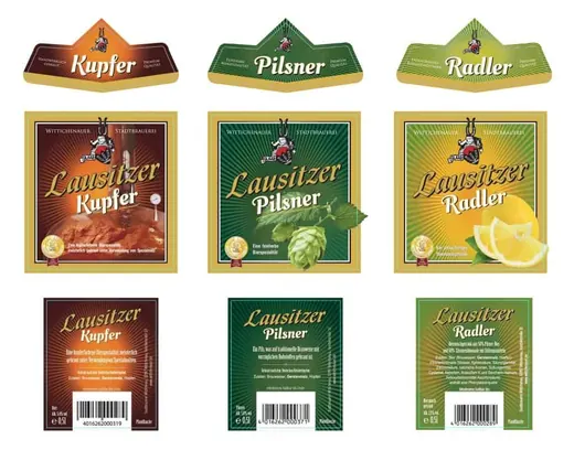 Verschiedene Bieretiketten mit den Sorten Kupfer, Pilsner und Radler, jeweils mit ANKERHELD Logo und detaillierten Zutatenangaben, alles in buntem, ansprechendem Design. © Kellermanns