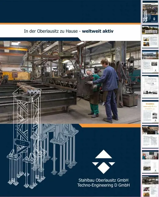 Industrielle Produktionshalle mit Arbeitern an Maschinen, technische Zeichnungen und ANKERHELD-Logo im Vordergrund. © Kellermanns