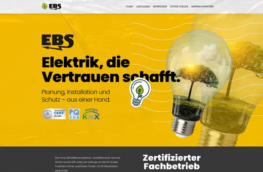 Website für ebs-elektro.de, gestaltet von ANKERHELD
